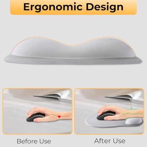 Gel Mouse Pad with Wrist Support, Ergonomic Mousepad with Wrist Rest, Gaming Mouse Pad with Soft Cushion & Non-Slip PU Base & Concave Design & Pain Relief, for Home Office Computer Laptop, Gray