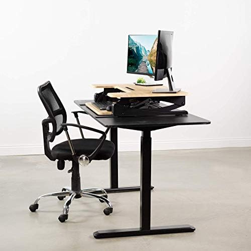 VIVO 36 inch Height Adjustable Stand Up Desk Converter, V Series, Quick Sit to Stand Tabletop Dual Monitor Riser Workstation, Light Wood Top, Black Frame, DESK-V000VO