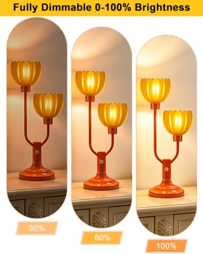 Mid Century Modern Table Lamp Dimmable Vintage Orange Lamp Gift