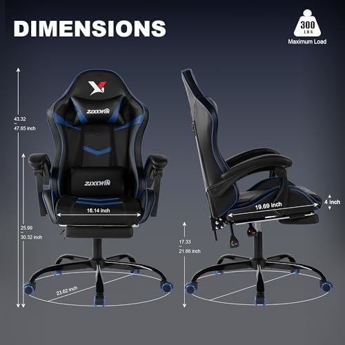 Ergonomic Gaming Chair for Adults, Reclining Computer Office Desk Chair with Footrest, Pocket Spring Cushion,Linkage Armrests, Lumbar Support & Headrest, Heavy-Duty Enlarged Metal Base,Blue