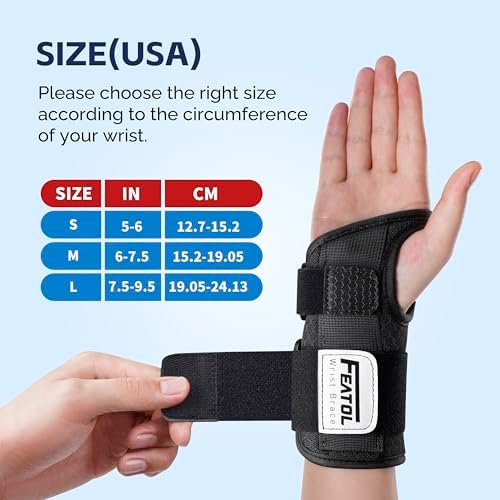 FEATOL 2 Pack Carpal Tunnel Wrist Brace For Work With Wrist Splint, 6.5'' Hand Brace Night Support For Women Men, Pain Relief For Tendonitis, Arthritis, Pregnancy, Typing, Right and Left Hand, Small