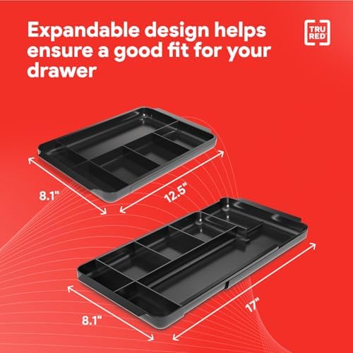 TRU RED Expandable Plastic Drawer Organizer, 7-Compartment, Black