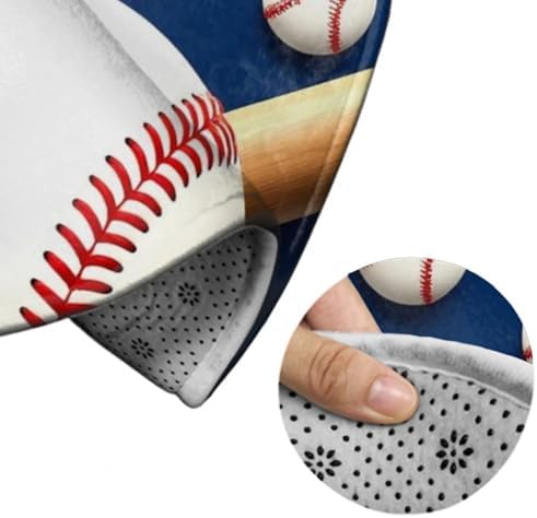 Men's Large Home Decor Mat, Soft Round Yoga Carpet, Non Slip Machine Washable Home Office Circle Rug Baseball