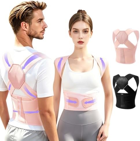 Posture Corrector for Women and Men Back Brace Upper Back Support Adjustable Breathable Shoulder Straightener (Pink, Large)