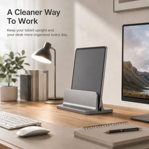 Vertical Laptop Stand Holder, Aluminum Adjustable Laptop Storage Rack, Space Saving Desktop Laptop Holder for MacBook, Surface, Samsung, HP, Dell up to 17.3 inches (Grey)