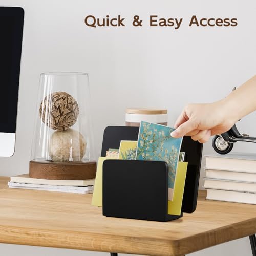 Wood Mail Organizer, Mail Holder for Desk, Black Letter Holder for Countertop, Small Envelope Holder, Desk Organizers and Accessories for Home Office