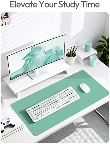 YSAGi Leather Desk Protector, Office Mat, Large Mouse Mat, Non-Slip PU Leather Blotter, Laptop Desk Mat, Waterproof Writing Pad for Office and Home (Green-Blue, 31.5" x 15.8")