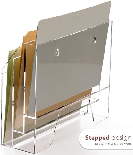 DINGHUO Acrylic Hanging Wall File Folder Organizer for Desk, Clear 3 Tier Document Paper Magazine Holder for Home, Office Organization, School - 1 Pack