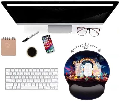 Black Ergonomic Mouse Pad with Wrist Support, Non-Slip Rubber Base, Anime Design, Pain Relief for Office & Home, Gaming Mouse Pads for Desk