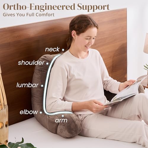 Sasttie Reading Pillow for Bed, Back Pillow for Sitting Up, Light Brown