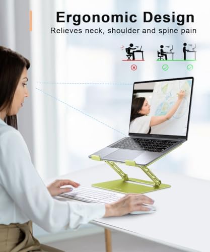 Aoviho Laptop Stand for Desk,Adjustable Laptop Stand Holder and Riser,Foldable Aluminum Notebook Computer Stands for MacBook Air Pro HP Lenovo Dell Samsung Chromebook, 10-15.6 inch,Yellow Green