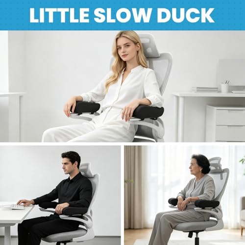 Memory Foam Armrest Pads, Pressure Relief Elbow Cushion, Non-Slip Hook & Loop Straps for Office, Gaming Chair & Wheelchair, Machine Washable, 2-Pack