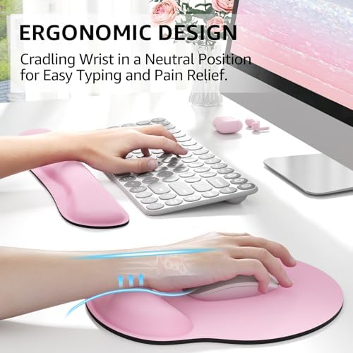 KTRIO Keyboard Wrist Rest & Mouse Pad with Wrist Rest, Pale Pink