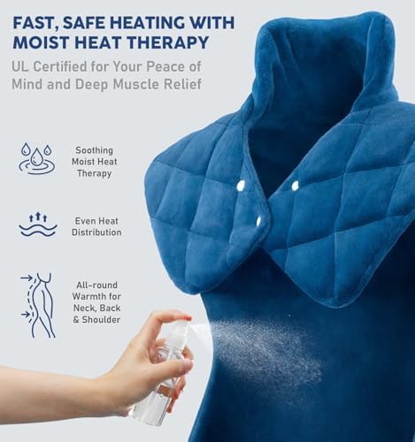 fanatato Weighted Electric Heating Pad for Neck Shoulders Back - Large Heat Pad with 6 Heat Settings & 4 Timers, Auto-Off, Machine Washable, Pain Relief Pad - Sky Blue