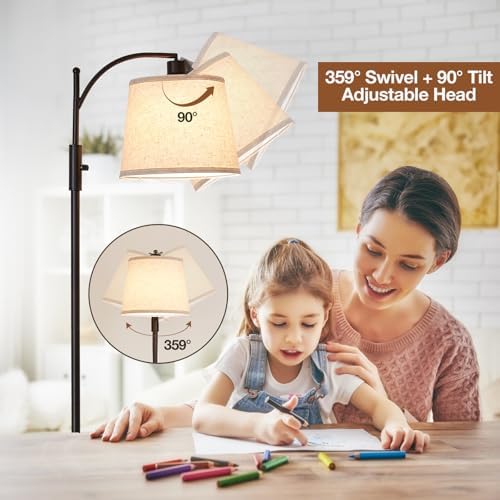 AIDENOEY Black Floor Lamp with Table, Dimmable Standing Lamp, Living Room