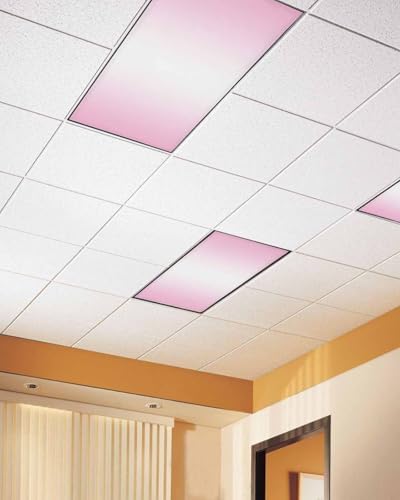 Pink White Magnetic Fluorescent Light Covers for Ceiling Lights 2 x 4 Feet,Pastel Geometric Abstract Contemporary Minimalist Office Classroom Kitchen Drop Ceiling Light Covers Lighting Filter 2 Packs