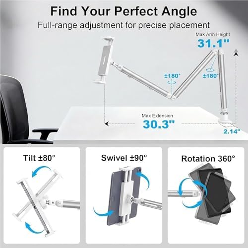 iPad Holder For Desk, Adjustable Tablet Arm iPad Desk Mount with C-Clamp
