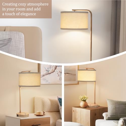 Farmhouse Table Lamp, Fully Dimmable Tall Bedisde Lamp with USB C+A Ports