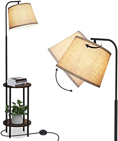 DEWENWILS Floor Lamp with Table, Wooden Nightstand, Farmhouse