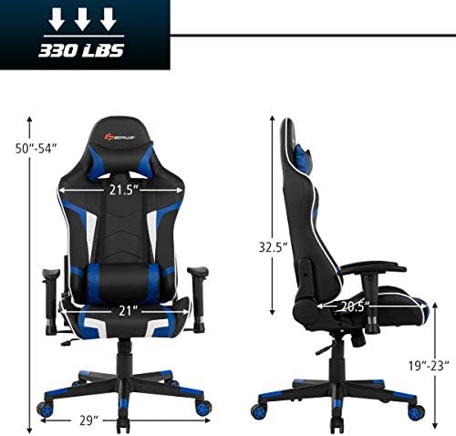 Goplus Gaming Chair - Racing Style, High Back PU Leather, Adjustable Arms & Headrest, Ergonomic Reclining Game Chair with Rolling Swivel Base