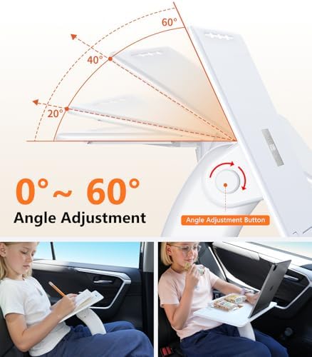 Car Seat Tray Table, Adjustable Travel Tray for Kids/Adults, Car Lap Desk for Laptop Computer Tablet Book, Front Passenger/Rear/Driver Seat Food Eating, Essentials Accessories for Long Trips