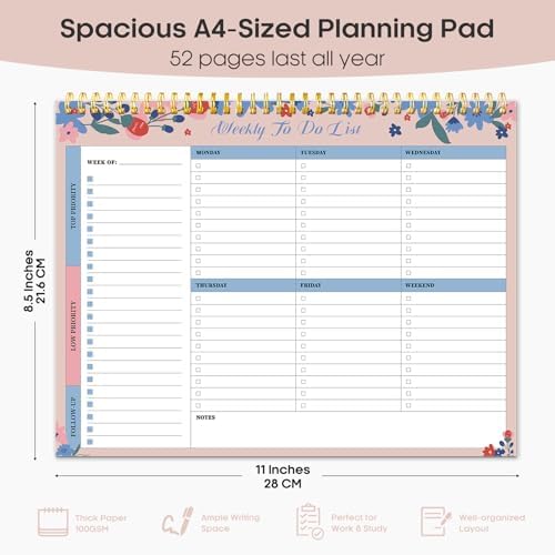 Taja Weekly To Do List Notepad, Undated Weekly Planner Pad, 8.5" x 11"