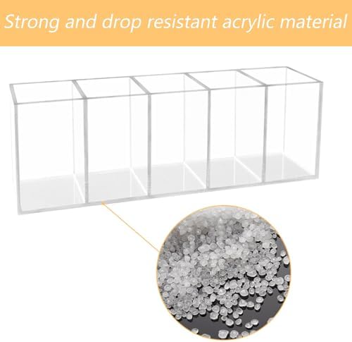 HSYMQ Acrylic Clear Pen Holder 5 Compartments Pencil Holder