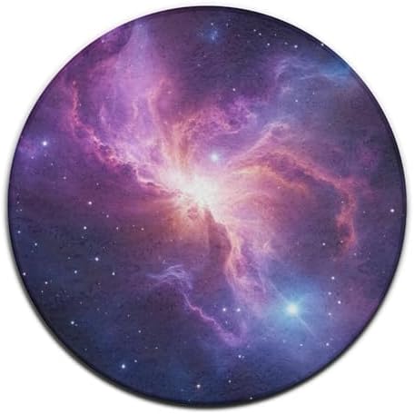 Large Home Decor Mat, Soft Round Yoga Carpet, Non Slip Machine Washable Kitchen Office Circle Rug Purple Blue Galaxy Space