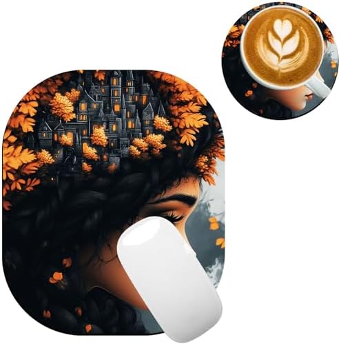 Small Mouse Pad，Mini Mouse Pad 6 x 7 Inch，for Laptop Keyboard Tray Wireless Mouse Home Office Travel，with Non-Slip Rubber Base, Waterproof Mouse Mat，Fantasy Girl with Castle in Hair