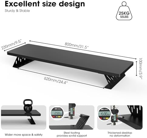 Fenge Monitor Stand Riser, Wooden & Metal Desk Shelf Organizer, Black