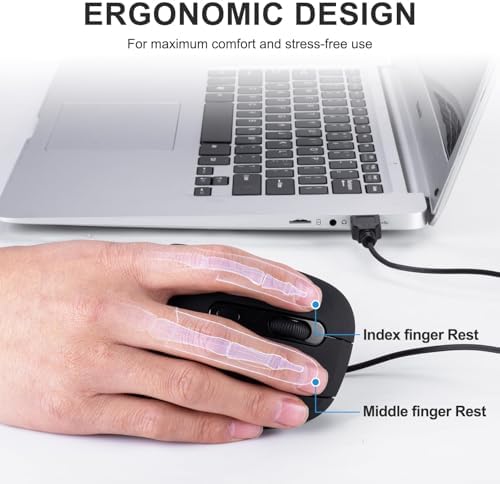 HXMJ- Ergonomic Vertical Mouse Wired,USB Corded Optical Mice,Silent Click,Right Handed-Black
