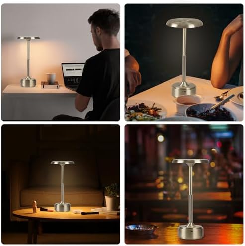Cordless Rechargeable Modern Metal Table Lamp, Touch Dimming, 3-Color