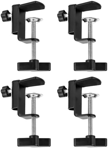 QWORK Universal Desk C-Clamp with 1/2" Thread Hole, 4 Pack Adjustable Metal Mounting Table Clamp, Desk Light Clamp Mount Holder for Swing Arm Magnifying Desk Lamp Microphone Camera