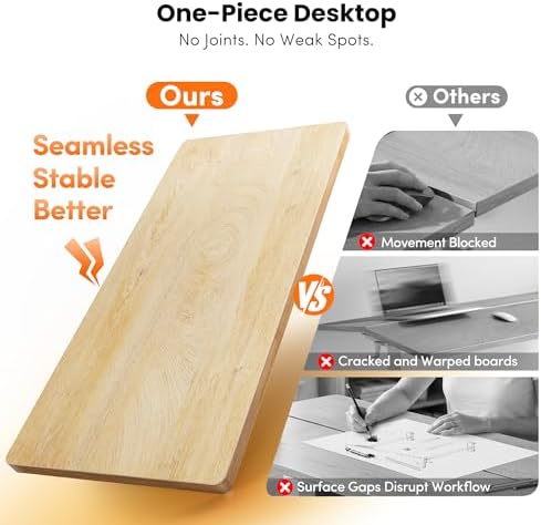 CubiCubi 40 x 24 Electric One-Piece Standing Desk, Maple