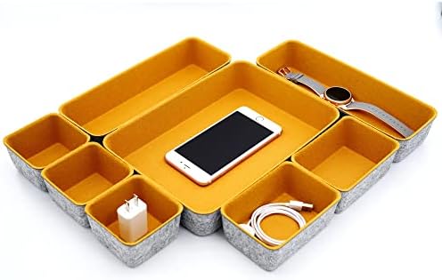 Welaxy 8-Piece Felt Drawer Organizers Curry Desk Tray Makeup Storage