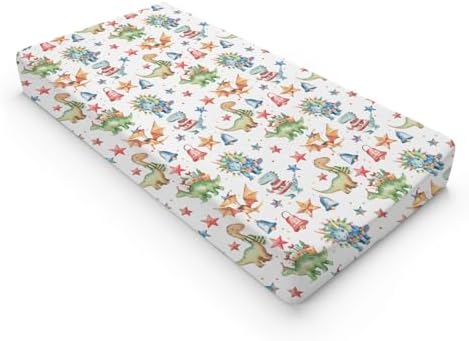 Cute Watercolor Christmas Theme Dinosaur Stars Pattern Baby Changing Pad Cover, Unisex Christmas Nursery Diaper Changing Table Pad Mat Sheet for Boys Girls-16x32