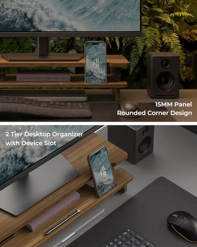 23” Monitor Stand with Phone Tablet Holder Bamboo Desk Shelf