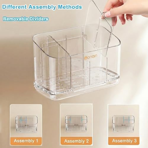 Toothbrush Holder for Bathroom Wall Mounted, 5 Slots Acrylic Toothbrush and Toothpaste Organizer Removable Dividers, Large Capacity Electric Toothbrush Holder for Family Bathroom Accessories, Clear