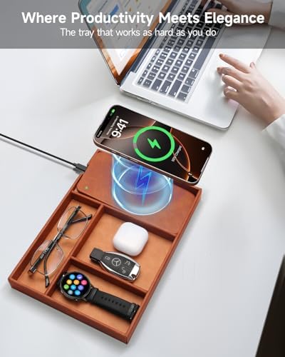 Valet Tray, Built in Wireless Charging Pad, Nightstand Organizer