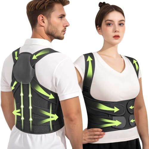 Posture Corrector for Women and Men Upper Back Brace Straightener Support Rounded Shoulder Adjustable Straps Breathable Mesh Office Work Computer Use Desk Job Studying Daily Wear (Black L)