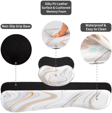 QiyI PU Leather Desk Mat Set, 4-in-1 Ergonomic Wrist Rest, Marble Stripes