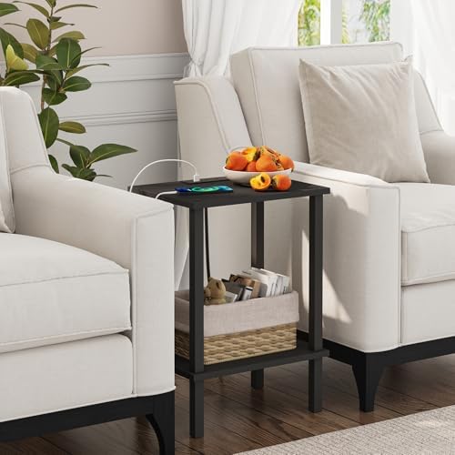 TUTOTAK End Table with Charging Station, Side Table, Nightstand