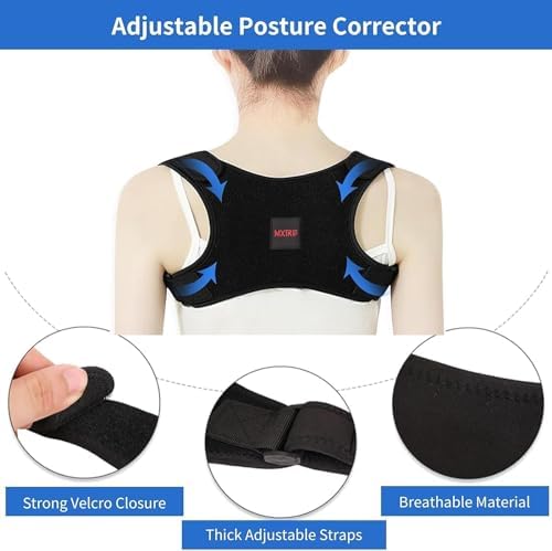 Posture Corrector for Women and Men, Adjustable Back Brace for Spine Alignment and Posture Support, Upper Back Pain Relief, Comfortable and Effective Back Brace for Better Posture Large Black