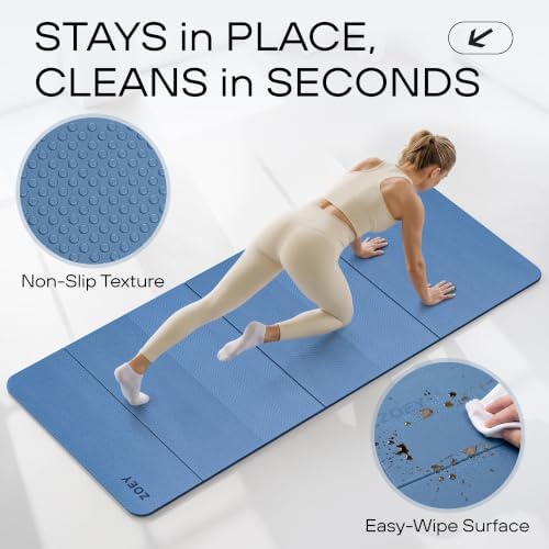 ZOEY 7-Fold Foldable Yoga & Exercise Mat, 74.8x31.5 Extra Wide 31.5 Inch XL Extra Large Lightweight Mat, Folding Pilates Stretching Mat, Anti-Slip Double Non Slip Noise Reducing Hot Yoga Mat, Odorless Non Toxic Eco TPE Workout Mat for Beginners Women M...