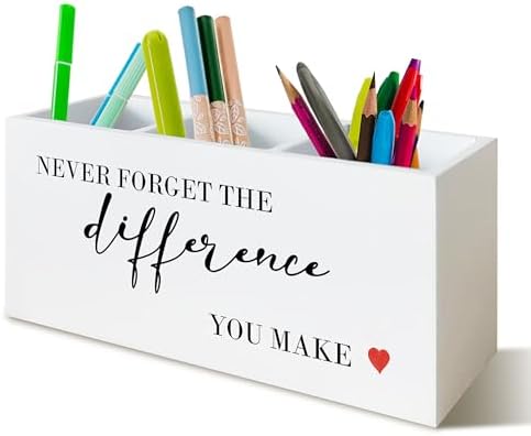 Never Forget The Difference You Make Wooden Pen Pencil Holder Organizer for Office Desk Accessories Thank You Appreciation Gifts for Coworkers Employees Retirement New Job Pen Holder for Desk