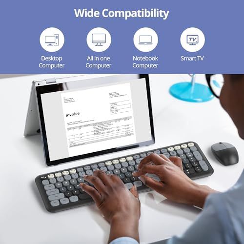 surmen Cute Keyboard and Mouse Wireless, Full-Size Retro Typewriter Wireless Silent Colorful Keyboard Low-Noise 2.4GHz for Home and Office (6-Gradient Dark)