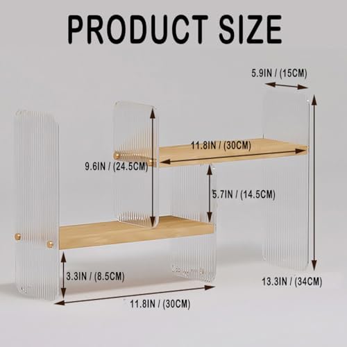BYCY Double H Display Bookshelf Desktop Organizer Office Storage Rack Expandable Wood Display Shelf with Acrylic Side Board Free Style Display Storage Rack Stackable for Home Office (Natural)