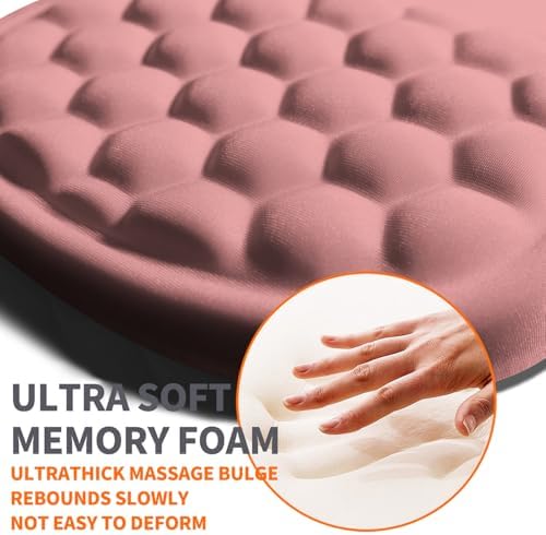 Ergonomic Joint Wrist Support Mouse Pad with Memory Foam Cushion Massage Bump, Carpal Tunnel Pain Relief Mousepad Slope Design for Wrist Rest, 11.8x7.9 in, Pink