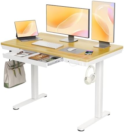 Claiks Bamboo Standing Desk with Drawers & USB Ports 48x24