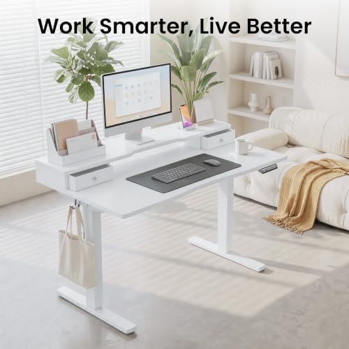Realbear 48x24 Inch Electric Standing Desk with Drawers, White